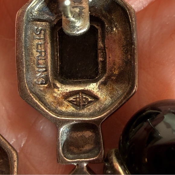 Judith Jack vintage Art Deco Sterling silver Onyx Dangle Earrings - Picture 5 of 16